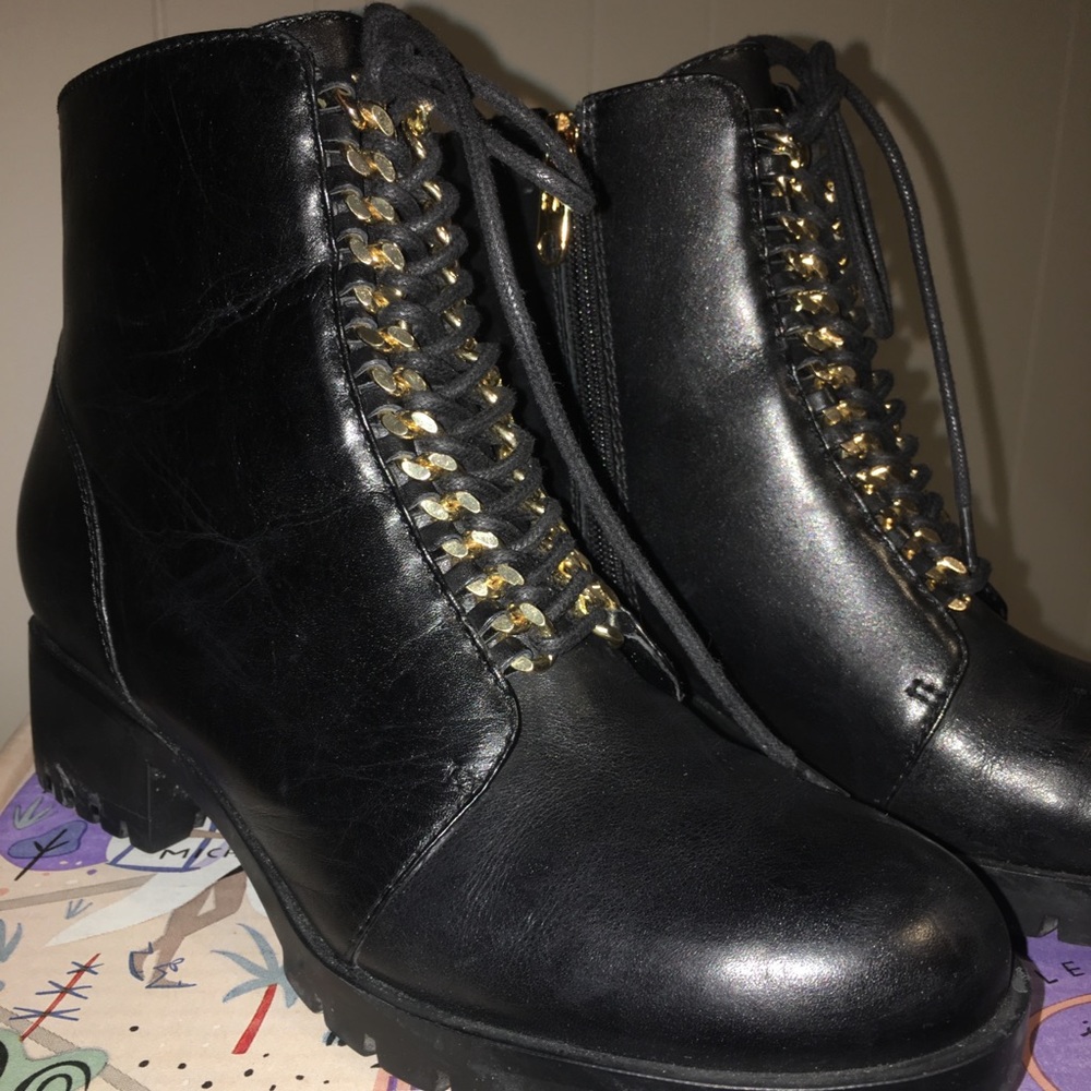 Black leather ankle boots